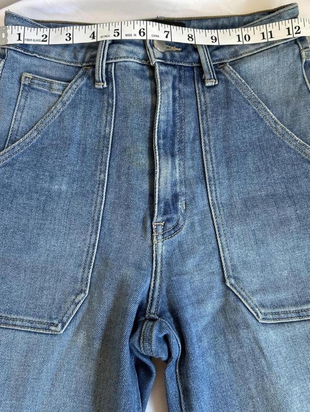 Womens Medium Wash High-Waisted Cargo Utility Jeans Size 24"